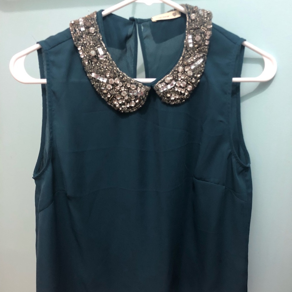 Rhinestone Collared Top